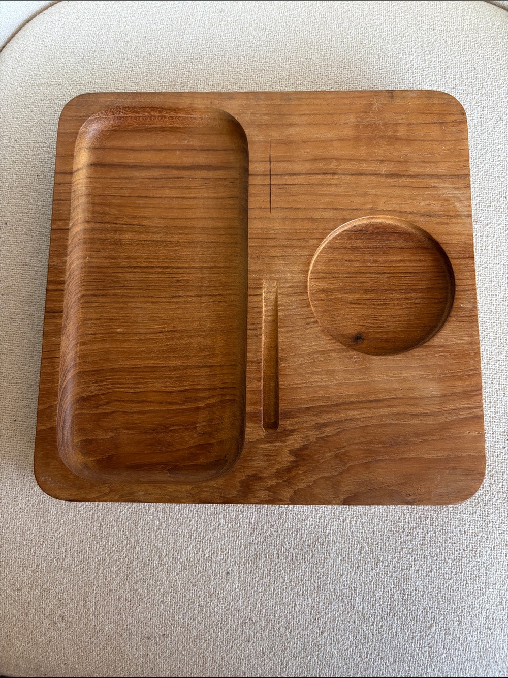 VTG Kalmar Teak Wood Snack Serving Tray Individual Coffee Cup Holder MCM